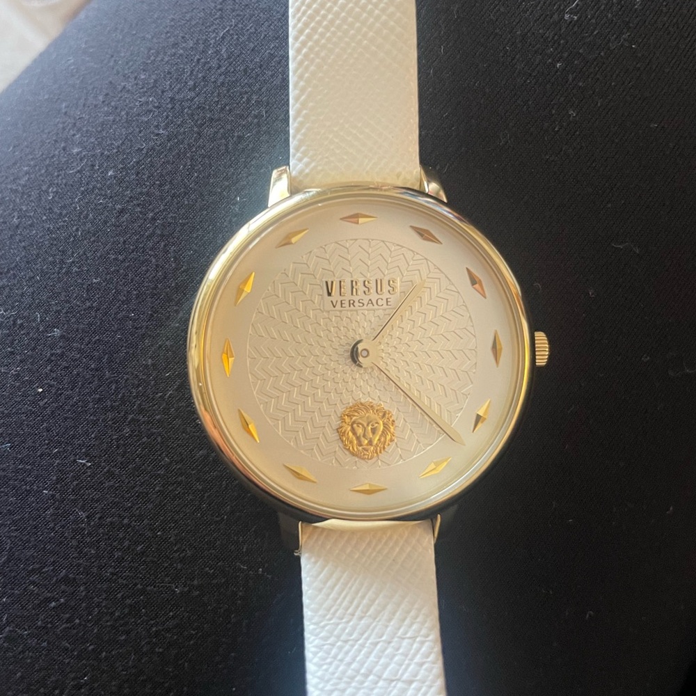 Versus Versace Gold and White Watch Elegant Minimalist Design